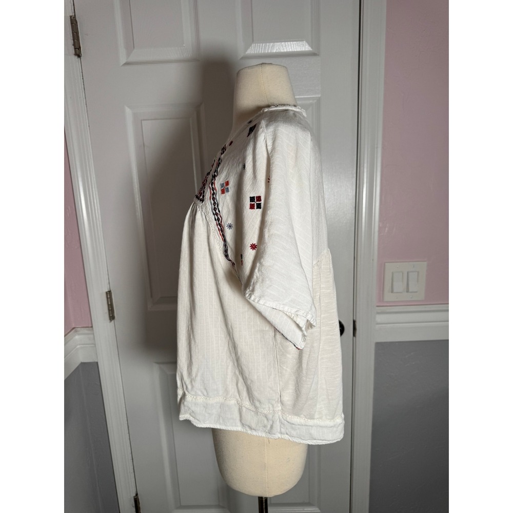 Knox Rose White Embroidered Peasant Blouse Short Sleeve Boho Rayon Womens SZ M - Picture 5 of 9